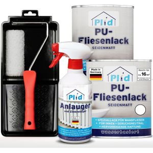 Fliesenlack Set 1,5l Weiß Satin - für ca. 16m² / Fliesenfarbe Lackierset - Bad