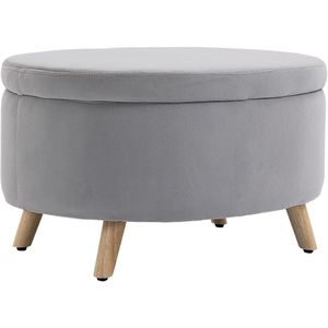Sitzbank Polsterbank mit Stauraum Ovale Form Hocker modern Flur Schlafzimmer Wohnzimmer samtartiges Polyester Gummiholz Hellgrau 71 x 51,5 x 42 cm
