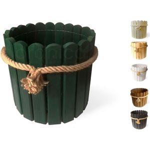 Floranica Runder Blumentopf aus Holz 33x20cm Grün Imprägnierte Kiefer Schutzhülle für Kräuter Blumen Haus- und Gartendekoration Truhe Innen- und Außeneinsatz EU-Produkt