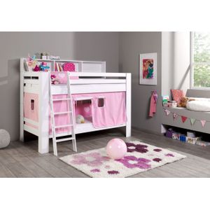 Etagenbett Jan mit Bücherregal und Vorhang rosa/weiß
