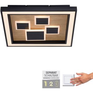 LED Deckenleuchte ELIZA, Serienschalter, 3000 Kelvin, quatratisch, Holz-natur