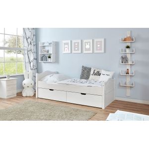 Einzelbett Leni Kiefer weiß Var 4 - mit 2er Schubkästen