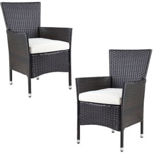 Polyrattan Gartenstuhl 2er-Set Braun/Creme stapelbar