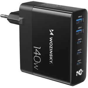 GaN-Wandladegerät 3 x USB-C / 2 x USB-A – Schwarz 140W Schnellladegerät