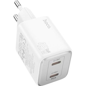 Schnellladegerät in Weiß GaN-Ladegerät 45W 2x USB Typ C Anschlüsse PD QC