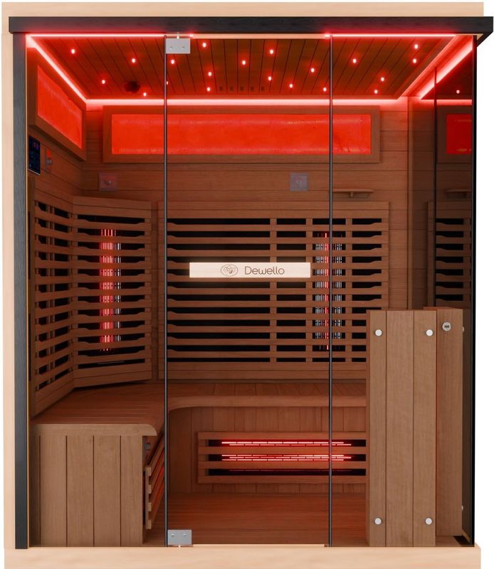 Infrarotkabine Kenora 160x120 cm für 2-3 Personen,10 Strahler,LED-Farblichttherapie,Hemlock