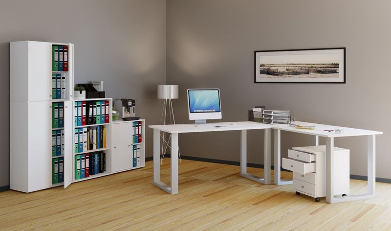 Eck-Schreibtisch ""Lona"" 190x160x80 U-Füße Weiß/Weiß