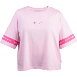 Champion - T-shirt - Dames - Katoen - Crewneck - Fuchsia Banden