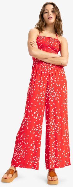 Jumpsuit - Gekreukte Viscosestof - Haltermodel - Lange Pijp