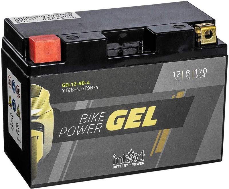 intAct Bike-Power Motorradbatterie GEL YT9B-4 12V 8Ah Gel12-9B-4