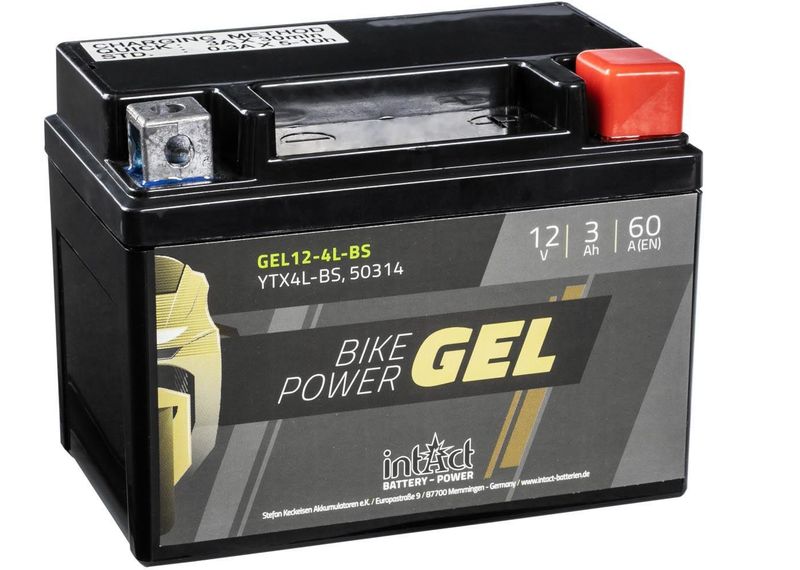 intAct Bike-Power Motorradbatterie GEL YTX4L-BS 12V 3Ah 50314 Gel12-4L-BS