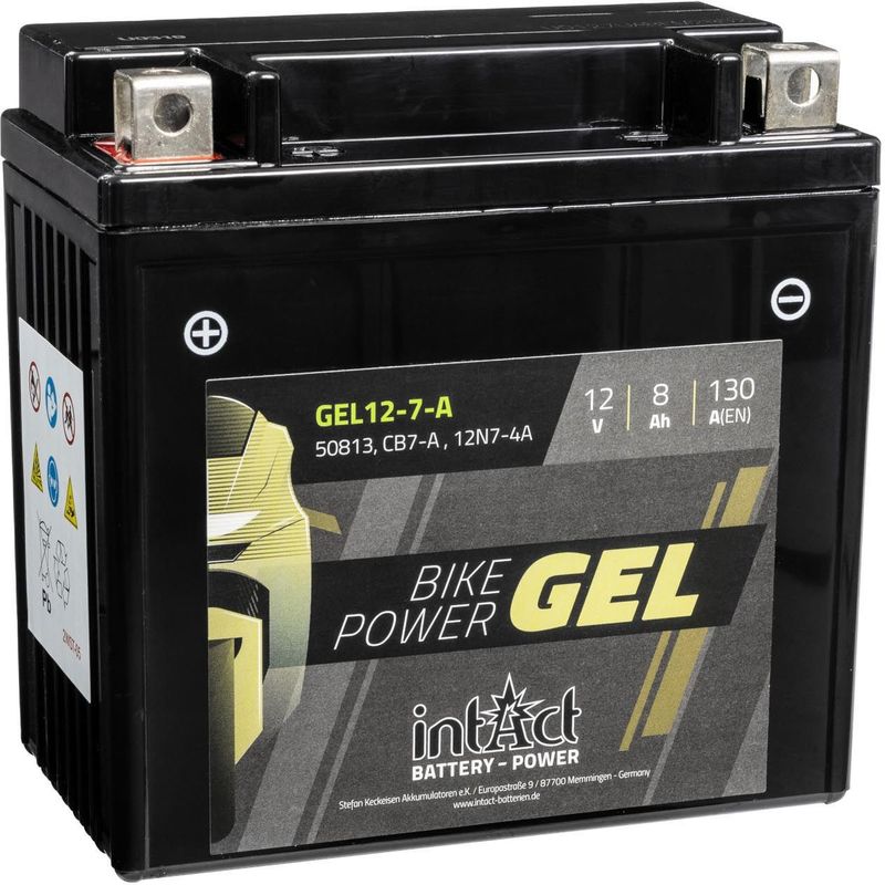 intAct Bike-Power Motorradbatterie GEL CB7-A 12V 8Ah 50813 GEL12-7-A
