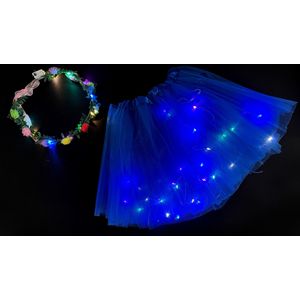 LED Rokje/Tutu en Tiara Groot Set -  Blauw