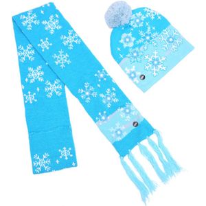 Lichtgevende Sjaal en Muts met lichtjes - Blauw