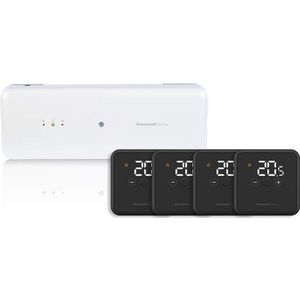 Honeywell Home Zoneregelaar HCC100 + 4x Honeywell Home Thermostaat DT4R Draadloos Zwart