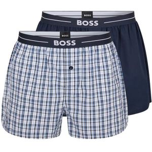 Hugo Boss Boxers wijd 2-pack effen-ruit blauw