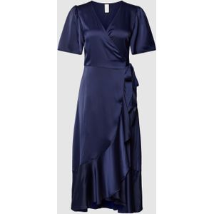 Jurk - Thea - Effen - V-hals - 3/4 Lengte - Getailleerd - Pofmouwen