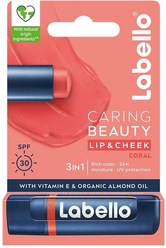 Labello - Caring Beauty - Lip- en Wangbalsem - Koraal - 3-in-1 Formule - SPF30
