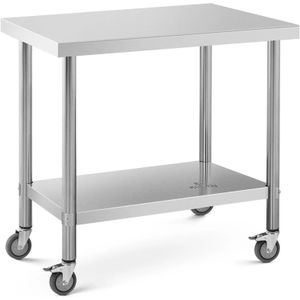 RVS tafel met wielen - 60 x 90 cm - 145 kg draagvermogen - royal_catering