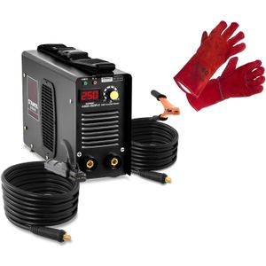 Set: Elektrode-lasmachine met lashandschoenen - 250 A - 8 m kabel - hot start