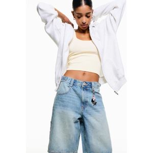 Bershka Balloon Fit Denim Bermuda Dames 38 Lichtblauw