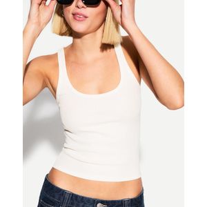 Bershka Mouwloos T-Shirt Met Ribcord Dames Xl Gebroken Wit