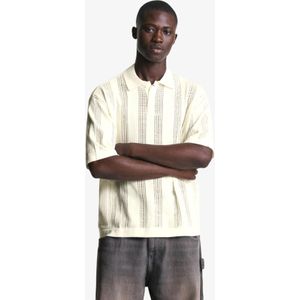 Bershka Opengewerkte Polo Met Structuur Heren Xl Gebroken Wit