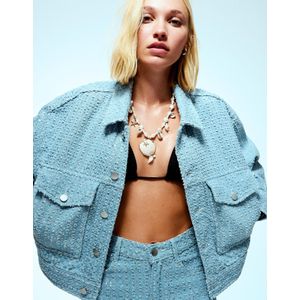 Bershka Jacquard Denim Jack Met Lovertjes Dames M-L Lichtblauw