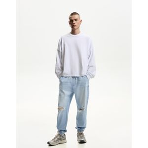 Bershka Jeans In Joggingstijl Met Scheuren Heren Xxs Lichtblauw