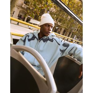 Bershka Capuchonsweater Met Rits En Print Heren Xs Gewassen Blauw