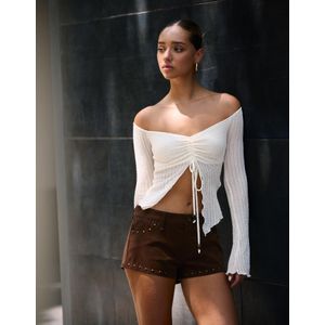 Bershka Rustieke Trui Met Plooi Dames L Ecru