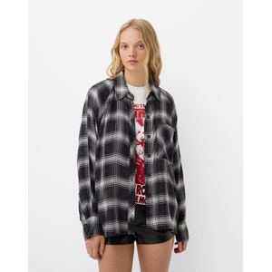 Bershka Oversized Blouse Met Dambordruit Dames Xs Grijs