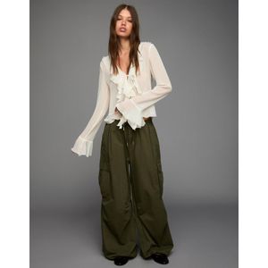 Bershka Overhemdblouse Met Lange Mouw En Volants Dames L Ecru