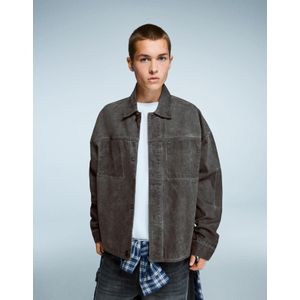 Bershka Cropped Boxy Fit Overshirt Heren M Grijs