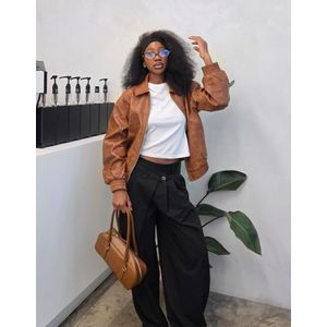 Bershka Jack Met Leereffect Dames Xs Kameel