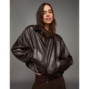 Bershka Jack Met Leereffect En Ballonmouwen Dames Xxs Bruin