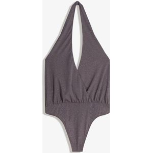 Bershka Gedrapeerde Body Met Halter Dames Xs Donkergrijs
