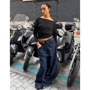 Bershka Wide Leg Jeans Met Taille Met Overslag Dames 38 Marineblau