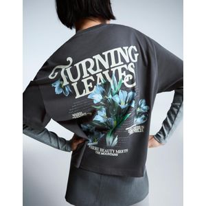 Bershka Oversized T-Shirt Met Print En Korte Mouw Dames L Donkergrijs