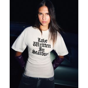 Bershka Oversized T-Shirt Met Print En Korte Mouw Dames L Gebroken Wit