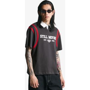 Bershka Polo Met Print En Korte Mouw Heren Xs Grijs