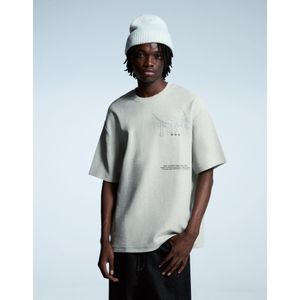 Bershka Velours Sweater Met Korte Mouw En Print Heren Xl Grijs