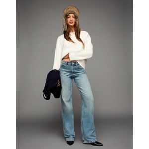 Bershka Straight Wide Leg Jeans Dames 36 Gewassen Blauw