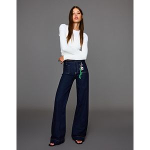 Bershka Naadloze Wide Leg Jeans Met Zakken Dames 32 Marineblau