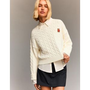 Bershka Geborduurde Trui Met Kabelmotief Dames S Ecru