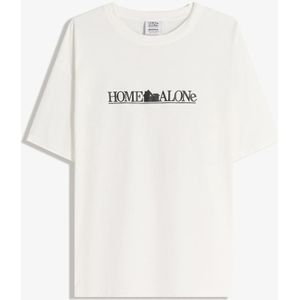 Bershka Oversized T-Shirt Met Home Alone-Print En Korte Mouw Dames S Gebroken Wit