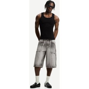 Bershka Baggy Denim Bermuda Met Kwastjes Heren 34 Grijs