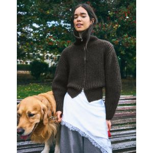 Bershka Vest Met Opstaande Kraag En Rits Dames Xs Bruin