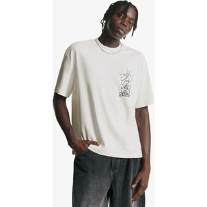 Bershka T-Shirt Met Print En Korte Mouw Heren S Gebroken Wit