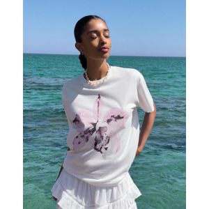 Bershka Oversized T-Shirt Met Print En Korte Mouw Dames L Gebroken Wit